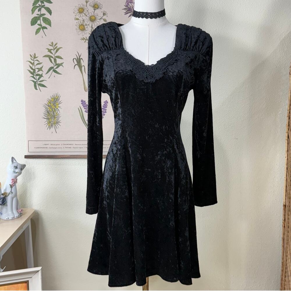 Vintage Velvet Mini Dress Romantic Goth Dark Fairy Witchy Vampire Whimsigoth S